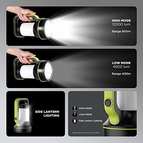 Decovolt Rechargeable Spotlight Super Bright 12000Lm Led Flashlight Handheld Spotlight 10000Mah Long Lasting Large Flashlight Water Resistant Searchlight For Camping Outdoor Hunting Emergency Green #TOP1