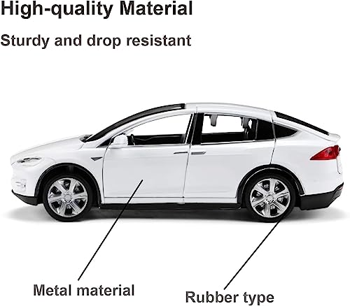 Image of 1:32 Tesla Model X Toy Car with Pull-Back Action Lights, Sound and openable Doors.Durable diecast Model for Kids Aged 3-12 offering Hours of Fun and Realistic Play (White)