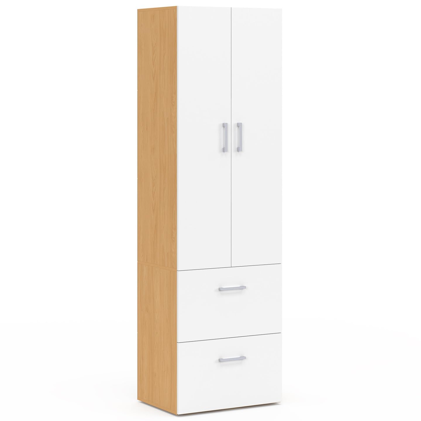 IDMarket - Armario Juliana de 2 puertas blanco y madera armario 50 cm con 2 cajones
