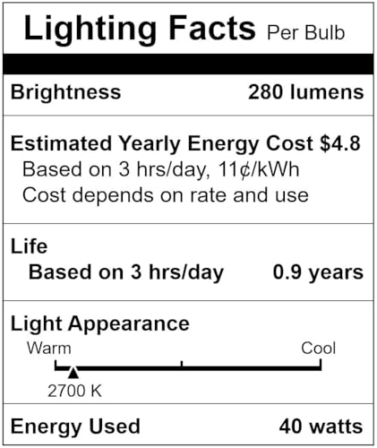 Simba Lighting Torpedo Clear B11 C35 CTC 40W E26 Base (6 Pack) Decorative Incandescent Light Bulbs 120V for Chandeliers, Ceiling Fan Lights, Pendants, Wall Sconces, Dimmable, Warm White 2700K