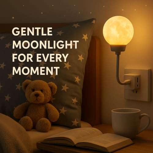 Image of Smart Moon Night Light for Kids, USB Plug-in LED Lamp with 3-Color Dimming & Voice Control, Decorative Moon Nightlight for Bedroom & Bedside
