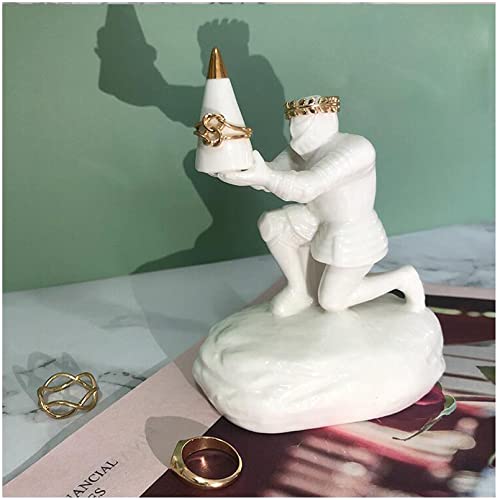 Pevfeciy Céramic Knight Jewelry Holder Decorative Ring Holder Birthdaye Birthday Engagement Mariage Cadeaux pour Les Femmes 4,96 Pouces,Blanc Cover