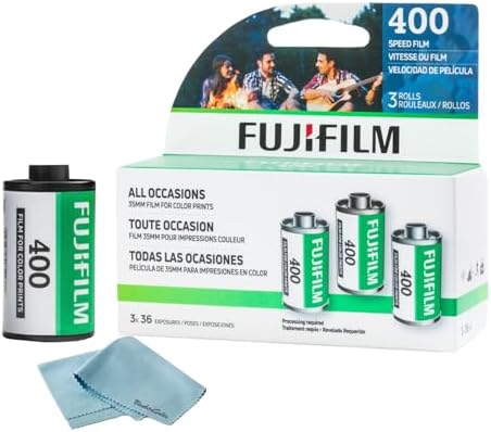 FUJIFILM 400 Color Negative Film (35mm Roll Film, 36 Exposures, 3-Rolls) + BluebirdSales Microfiber Cleaning Cloth