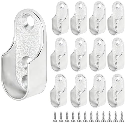 Image of 14Pcs Oval Wardrobe Rail End Supports Rail Brackets With 42 Screws Wardrobe Rails And Fittings 3 Holes Design For Reliable Support Easy Installation Versatile Use (Silver)