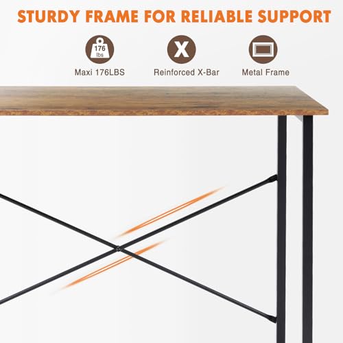 Sweetcrispy Computer Small Office Desk 40 Inch Student Study Writing Work with Headphone Hooks & Storage Bag Modern Simple PC Home Bedroom Table, Rustic Brown - Image 6