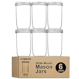 KAMOTA Wide Mouth Mason Jars 22 oz With Wide Mouth Lids and Bands, Ideal for Jam, Honey, Wedding Favors, Shower Favors, Baby Foods, 6 PACK, Extra 6 Silver Lids with Straw Hole Included…