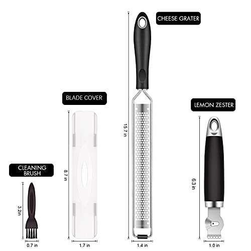 image for HOTEC Stainless Steel Cheese Grater, Lemon Citrus Zester with Channel 