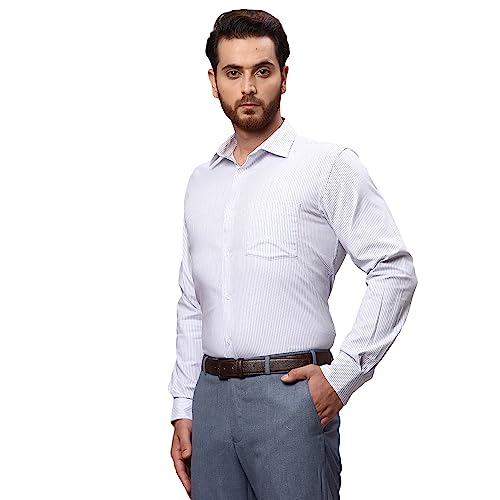 Image of Park Avenue Men's Pure Cotton Stripe Pattern Slim Fit Semi Cutaway Collar Full Sleeve Formal Shirt