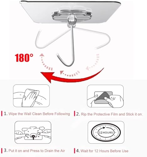 Image of Pack of 10 Adhesive Hooks Kitchen Wall Hooks-Heavy Duty 13.2lb(Max) Nail Free Sticky Hangers with Stainless Hooks Reusable Utility Towel Bath Ceiling Hooks-10 pcs