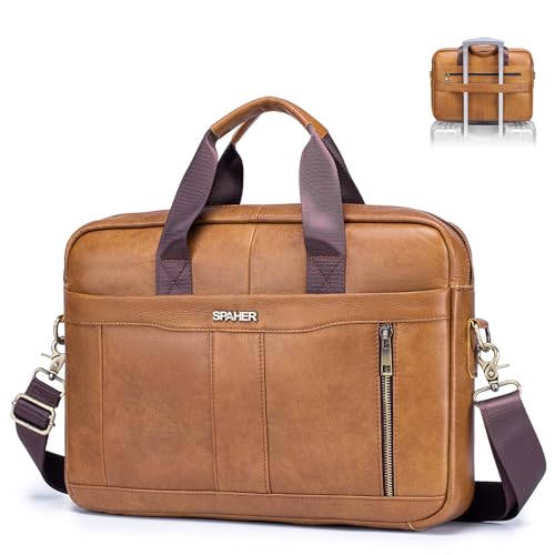 SPAHER Cartable Homme Cuir Malette Sacoche Ordinateur Homme 14 Pouces Sacoche Travail Business Besace Sac Porte Document Sacs à Main Bandoulière Messenger...