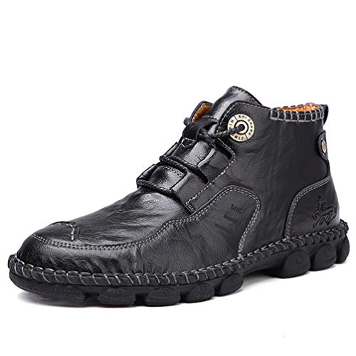 COSIDRAM Mens Chukka Boots Fashionable Casual Comfortable Dress Boot Antiskid Leather Outdoor Driving Shoes for Male Mid-Up Trendy Lace up Classic Black Brown Shoes