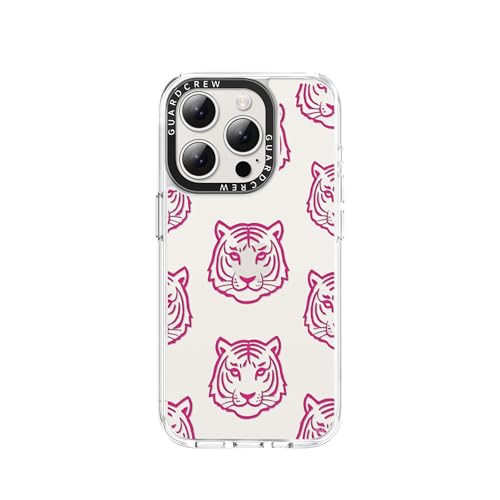 GuardCrew for iPhone 15 Pro Max Case, [Pink Tiger] Cool Aesthetic Pattern for Women, [11FT Military-Grade Drop Tested] Slim Crystal Clear Shockproof TPU Bumper Phone Cover, 6.7"