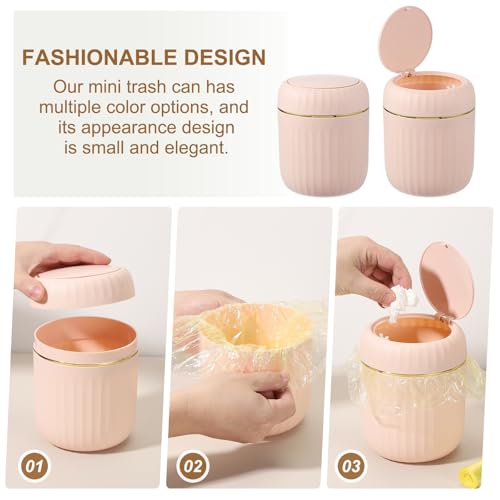 QUARKZMAN Mini Mülleimer Mit Deckel Schreibtisch Kleiner Mülleimer Niedlicher Mülleimer 22L/058 Gallon Geeignet Für Büro Badezimmer Küche Wohnzimmer Schlafzimmer Pink