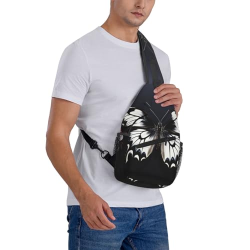 Bolso tipo sling ligero para senderismo negro blanco mariposa miniatura 7