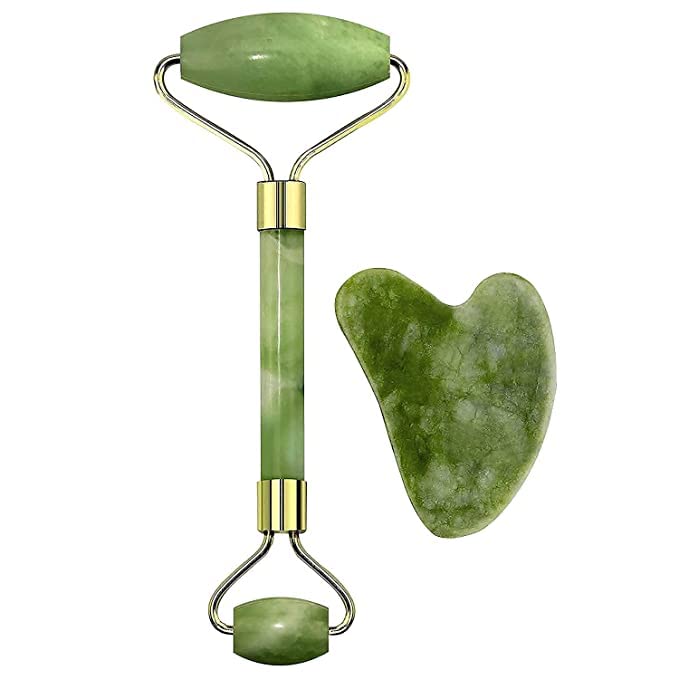 100% Natural Jade Stone Facial Roller Massage with Gua Sha Tool for Face Eye Neck woman man Healing Skin Wrinkles & Serum Application-image-48