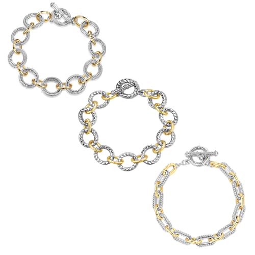 Mytys 3 PCS Stackable Bracelets for Women Chain Link Bracelets