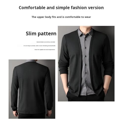 Men's Fake Two Piece Shirt Collar Knitted Cardigan, Autumn Long Sleeve Button Slim Fit T-Shirt Cardigan Sweaters3