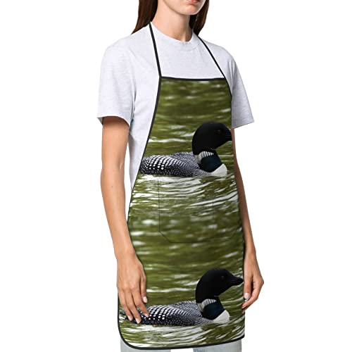 Ewmar Adjustable Bib Loon Nature Birds Printed Apron With Pocket Cooking Aprons For Chef Restaurant Bbq Painting #TOP3