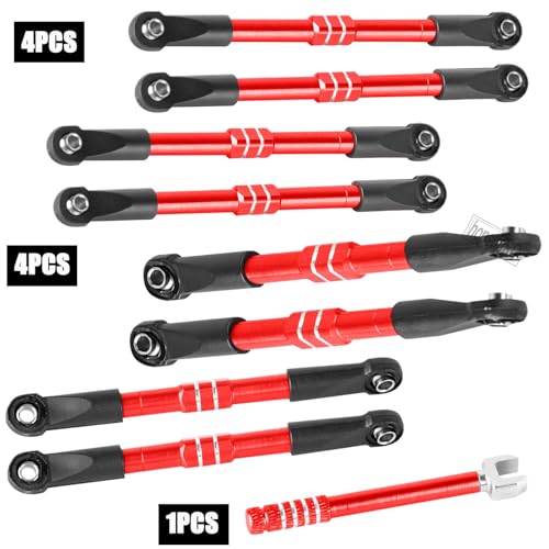 hopsupRC RC Adjustable Turnbuckles Links Upgrades Parts for 1/16 Mini E-Revo Summit Truck RC Car.Aluminum Front Rear Adjustable Turnbuckles Camber Links Toe Link Hops Up,Red