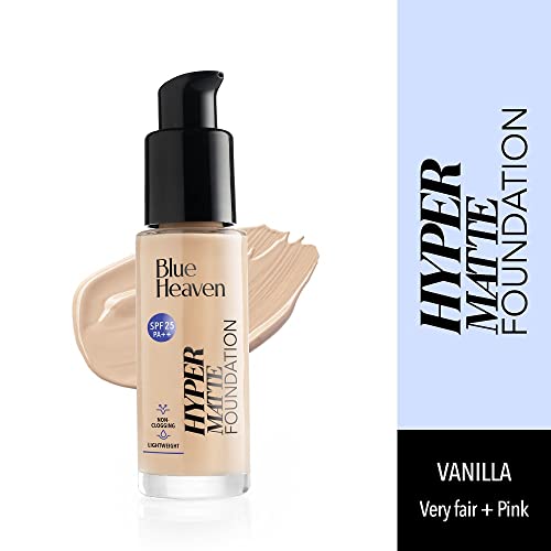 Image of Blue Heaven Hyper Matte Foundation for Face Makeup with SPF 25 PA++, Matte Finish, Non Pore Clogging, Light Weight Formula, Medium Coverage for All types of Skin, Cream 101-Vanilla, 30ml