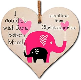 The Plum Penguin Personalised Handmade Wooden Hanging Heart Plaque for Mum loving thoughtful special keepsake Couldn't wish for a better mum cute kids mum and child elephant