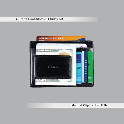 Alba Money Magnet Clip VT Leather For Men II ID Window II Hand Made II Minimalist Design (Black)3