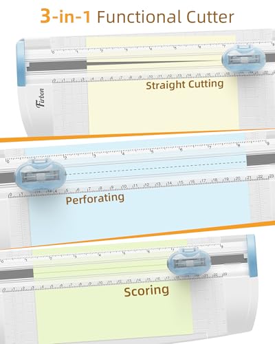 Firbon 3-in-1 Paper Cutter, 9" Compact A5 Paper Trimmer with Straight Cut, Scoring & Perforating Blades for Cardstock, Scrapbooking, Crafting, Labels & Home Office (Blue)
