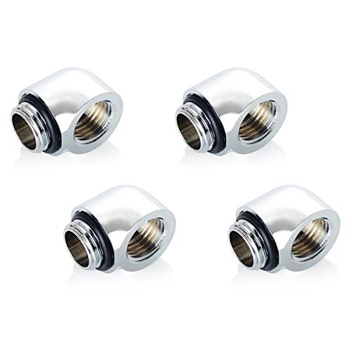 Bitspower Touchaqua G1/4" Male to Female Extender Fitting, 90 Degree Angle, Glorious Silver, 4-Pack