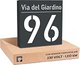 PRINTIMA Hausnummer Beleuchtet LED mit Dämmerungssensor 30x30 cm Anthrazit mit Gravur, 6W A++, 230V, wasserdicht, modernes Design, robust & stilvoll