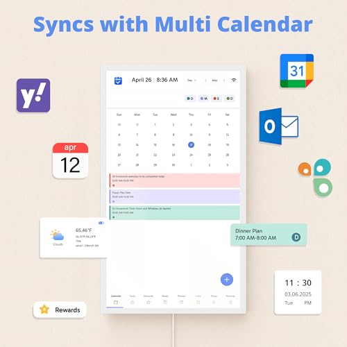 Image of Digital Calendar 24 Inch Touch Screen, Electronic Wall Calendar Chore Chart for Family Monthly /Weekly Planner, Interactive Display Smart Calendar for Home Organization, Desk Mount Included - White