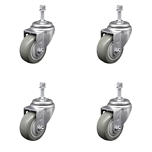 Polyurethane Swivel Threaded Stem Caster Set of 4 w/3