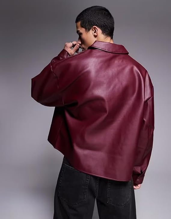 Image of Men's Faux Leather Jacket | Premium PU Leather Casual Winter Jacket for Men | Stylish Zip-Up Streetwear Biker Outerwear for Travel Party Riding Daily Wear