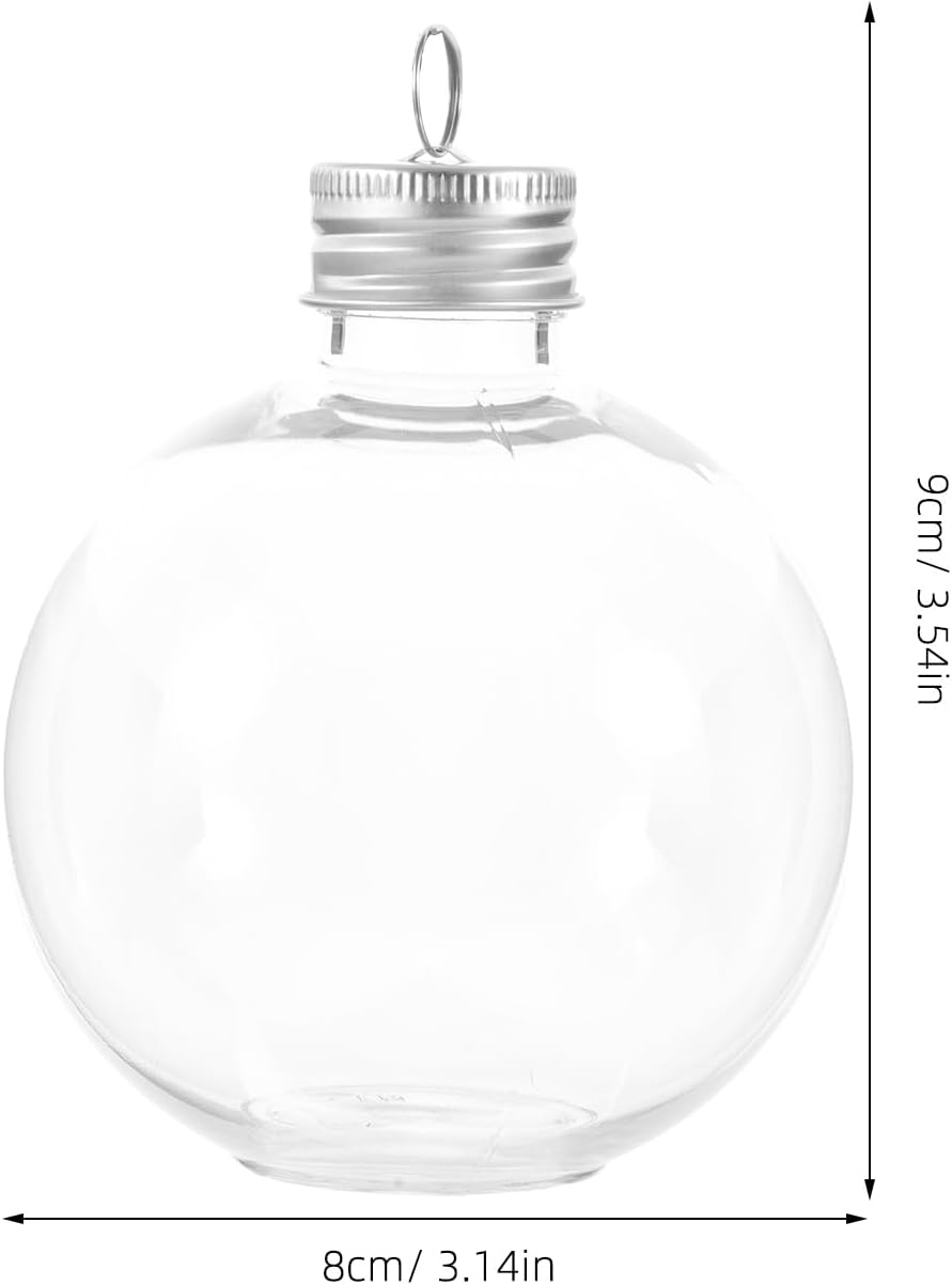 BESTonZON 10 Pcs Christmas Drink Balls Christmas Tree Drink Dispenser Fillable Ornaments Balls Plastic Pendant Bottle Bulbs for Xmas Friendsmas Party Decorations Silver 250ml