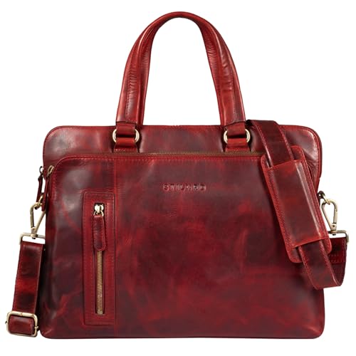 STILORD 'Lory' Maletín Cuero Mujer Vintage Grande Bolso Portdocumentos de Auténtica Piel Maletín Ejecutivo de Oficina para Ordenador Portátil, Color:Kara - Rojo