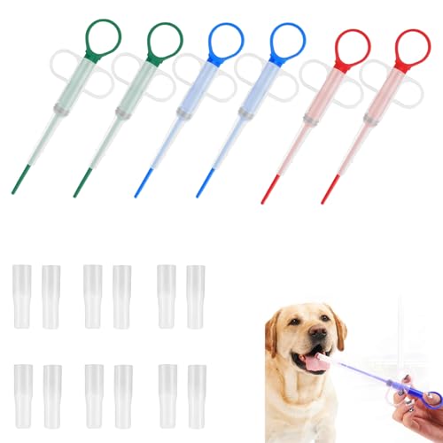 AHEJIOO 6 Stück Tabletteneingeber Katze, Wurmkur Katze, Tablettengeber Für Katzen, Surefeed, Schluckhilfe Tabletten, Feeder Pet Pusher (Sechs Stücke In DREI Farben)