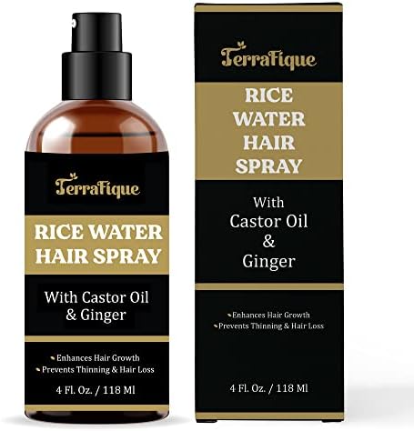 Terrafique Rice Water Hair Spray - Rice Water for Hair Growth With Castor & Ginger for Women - Hair Thickening Spray for Fine Hair - Hair Growth Spray for Dry Damaged Hair - 4 Fl Oz / 118 Ml (1 Pack)