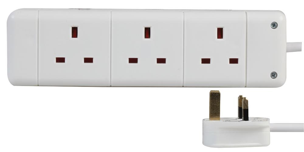 Pro Elec White 3 Gang Extension Lead, 5M,