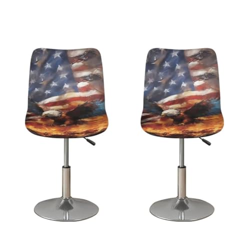 Image of Eagle American Flag Bar Stool Cover Square Swivel Barstool Chair Seat Barstool Protector Covers for Counter Height Mid Low Back Chair