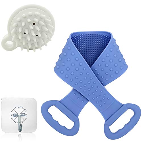 Silicone Bath Body Brush,Exfoliating Back Scrubber for Shower for Men and Women,silicone loofah,Back Cleansing and Massage,All Parts of The Body to Remove Ash and Mud(Blue)