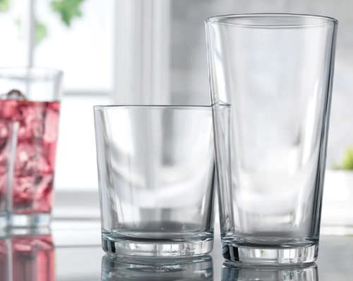 Glaver\'s Drinking Glasses Set of 12. Glassware set, 6 Highball Glass Cups, 6 Whiskey glasses. Classic Drinkware Set 17 oz Tall Glasses Set and 13 oz Rock Glasses.