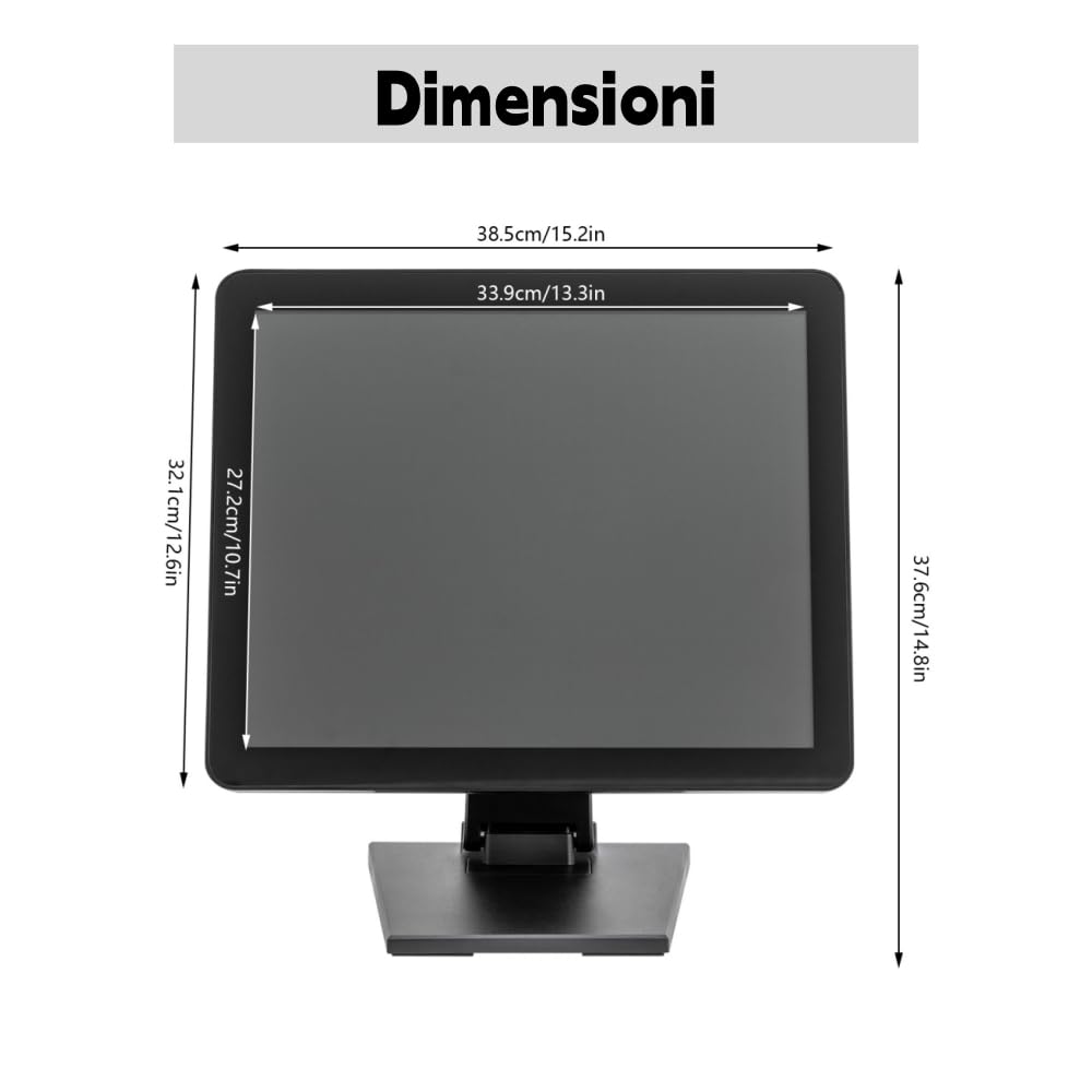 Monitor 17 pollici | Touch capacitivo | Regolabile 0‑90° | per POS | HD 1280×1024 | HDMI/VGA/USB | montaggio a parete o da banco | per negozi, ristoranti, food truck – solo display