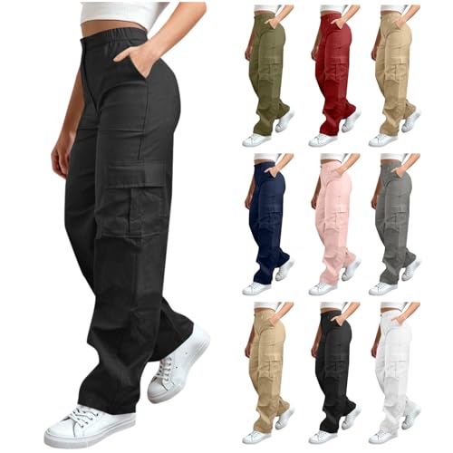 VOGFFR Cargo Pants Women,Womens Cargo Pants Elastic Waist Hiking Trousers Athletic Straight Leg Trouser High Waisted Pant with Multi-Pockets