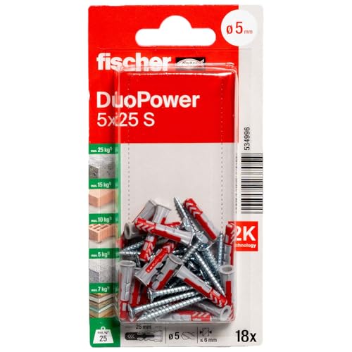 Fischer DuoPower Ø5 x 25 mm chevilles haut de gamme avec vis TF POZI