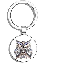 Owl Colorful Pattern Metal Round Metal Key Chain Keychain Ring