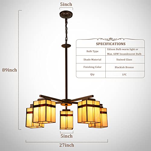 Thatyears Tiffany Chandelier Lights Fixtures 5 Light Antique Style Stained Glass Craftsman Pendant Light For Dining Living Room Foyer Kitchen #TOP3