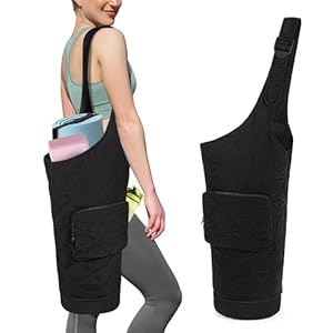 Yoga Mat Bag with Wet Pocket, Bottle Pocket and Mat Secure Straps, Yoga Mat Carrier Fits Most Size Mats (Bag Only), Black