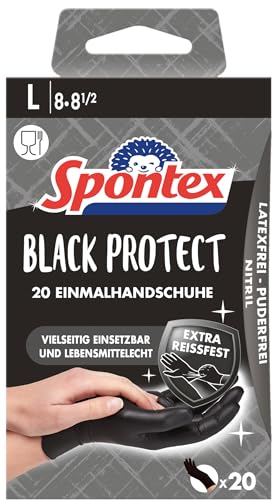 Spontex Black Protect, 20 guantes desechables de nitrilo, especialmente resistentes y duraderos, sin látex y sin polvo, talla L (1 x 20 unidades)