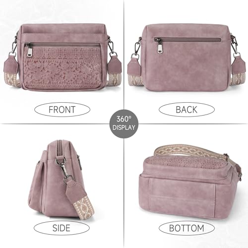 Image of Crossbody Bags for Women Trendy Vegan Leather Crossbody Phone Purse | Travel shoulder bag, embossed design, floral patterns, multi pockets, adjustable strap, lightweight purse for daily shopping