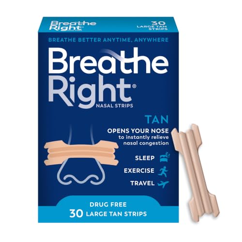 Breathe Right Original Nose Strips to Reduce Snoring and Relieve Nose Congestion Tan 30 Count (Packaging May Vary)
