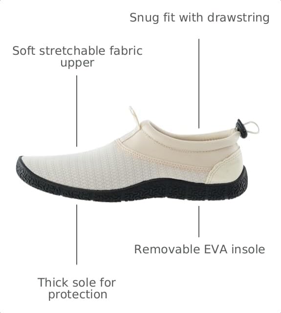 Image of WHITIN Women's Multi-Purpose Water & Land Shoes Beige M10 /W12 | Lightweight & Packable, Slip-On Design for Easy On /Off, Drawstring Design Keeps Sand & Pebbles Out, Quick-Drying